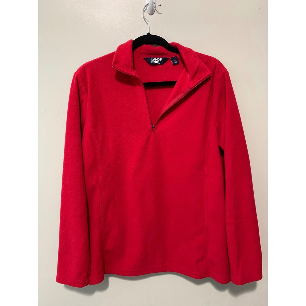 Lands End Kids Red Quarter Zip Fleece Pullover Mock Neck Sweater Large 14-16